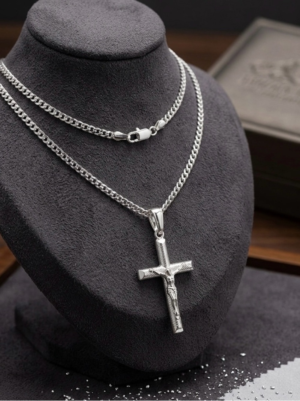 Sterling Silver Cross Pendant Necklace for Men - Sterling Silver 925 Cuban Chain